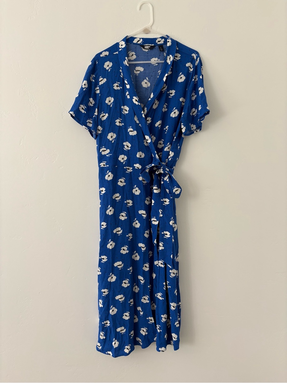 Lands' End Royal Blue Floral Wrap Dress